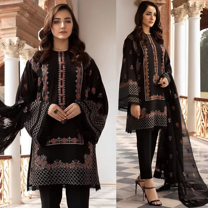 DA020-BAREEZE 3PC LAWN EMBROIDERED DRESS WITH CHIFFON EMBROIDERED DUPATTA