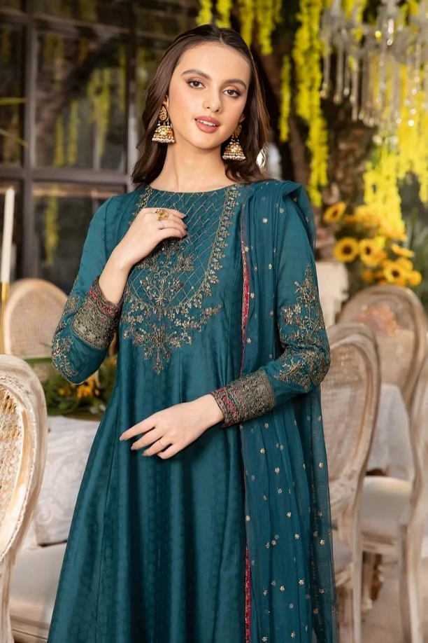 DA780- SUMMER, unstiched 3 piece Raw silk frock style embroidered suit With Embroidered Organza Dupptta