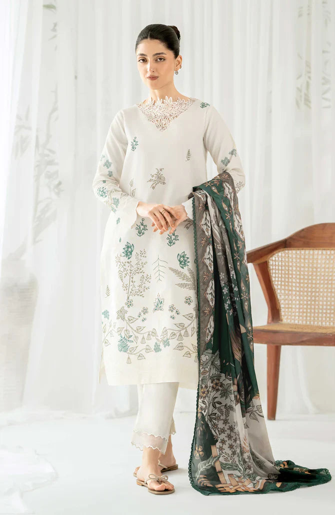 DA748-Sapphire - 3PC Lawn Heavy Embroidered Shirt With Organza Printed Dupatta