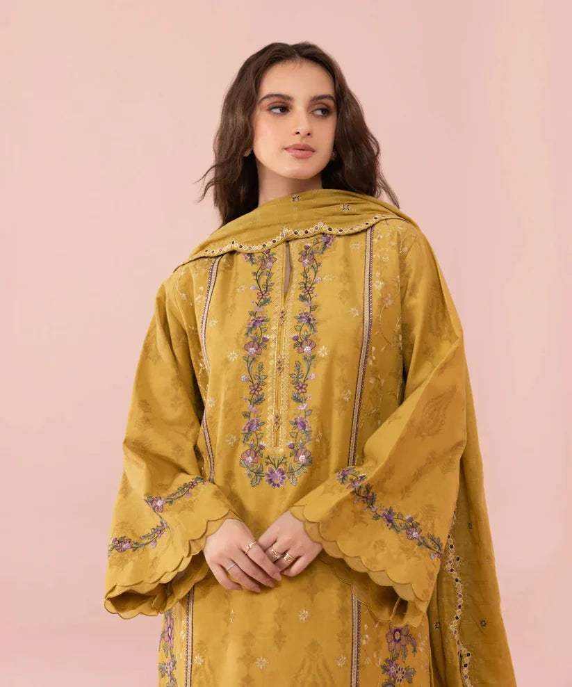 DA740-SUMMER 3PC Lawn Embroidered Shirt With Chiffon Embroidered Dupatta