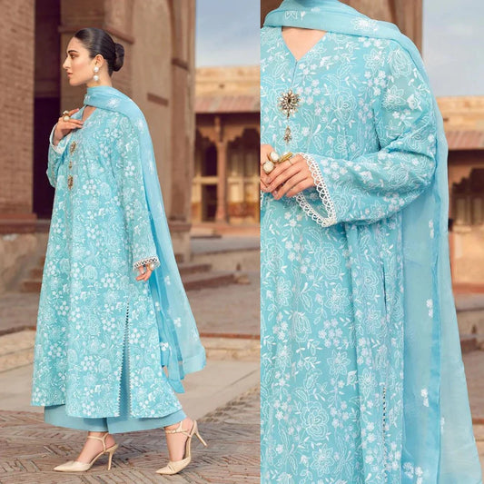 DA209-Bareeze -Embroidered 3pc lawn dress with embroidered chiffon dupatta