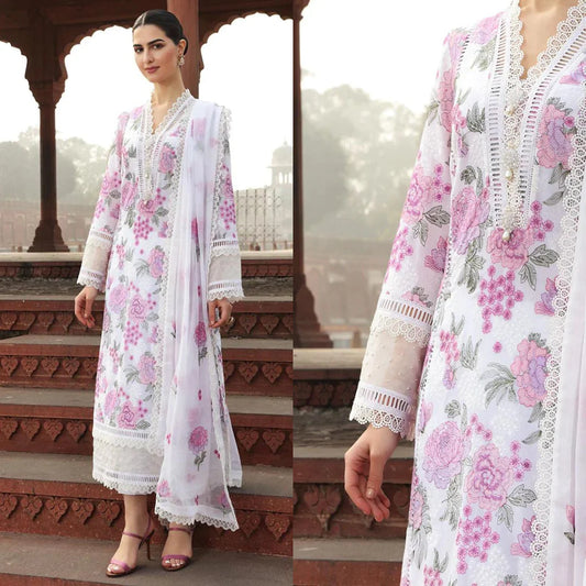 DA019-Bareeze -Embroided 3pc lawn dress with embroidered chiffon dupatta