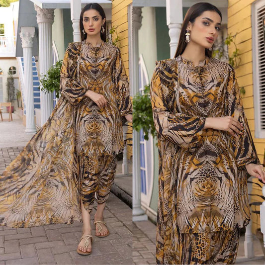 DA285-3Pc Digital Printed Lawn Shirt With Printed Lawn Trouser and Chiffon Dupatta