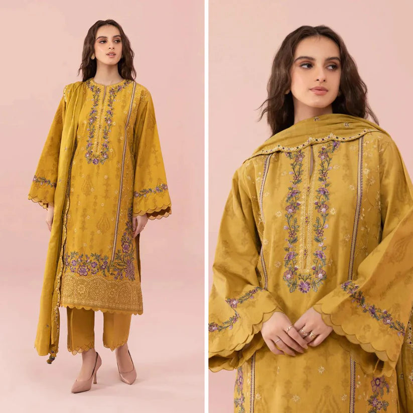 DA740-SUMMER 3PC Lawn Embroidered Shirt With Chiffon Embroidered Dupatta