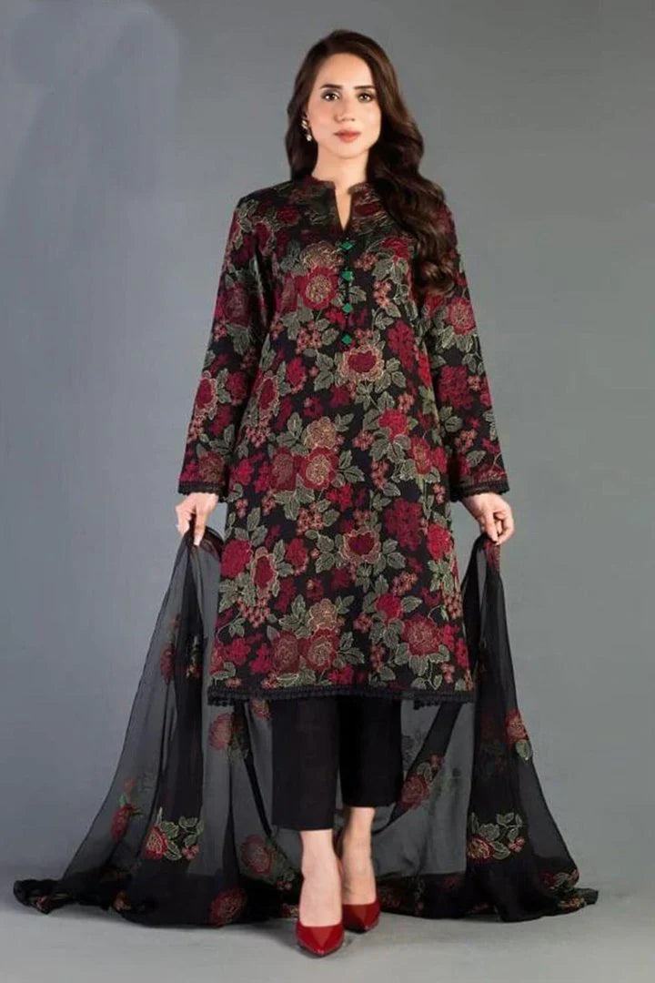 DA017-Bareeze -Embroided 3pc Lawn dress with embroidered chiffon dupatta