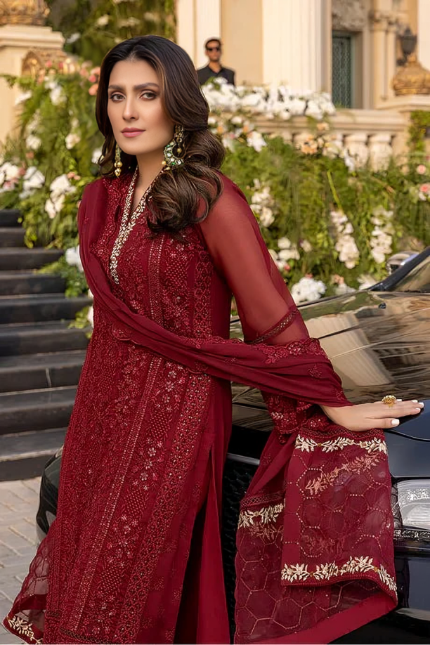 DA733-SUMMER 3 Piece Unstitched Heavy Embroidered Lawn Suit With Heavy Embroidered Chiffon Dupatta