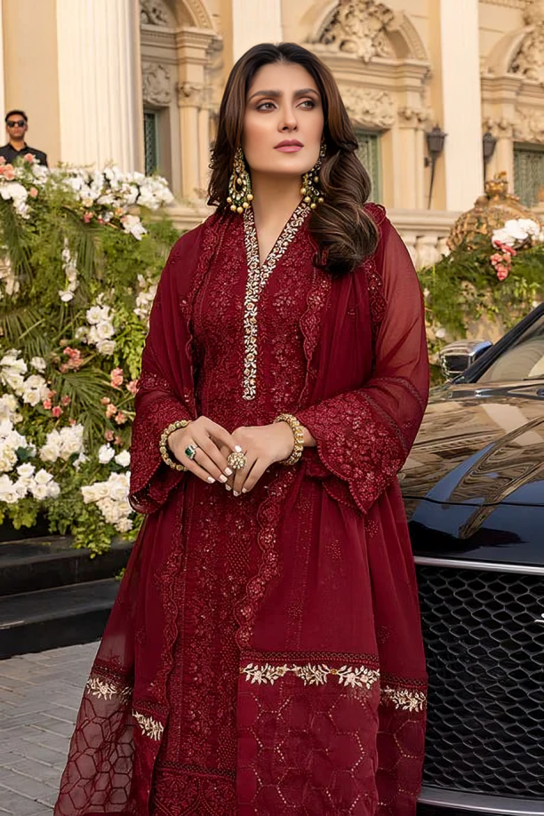 DA733-SUMMER 3 Piece Unstitched Heavy Embroidered Lawn Suit With Heavy Embroidered Chiffon Dupatta