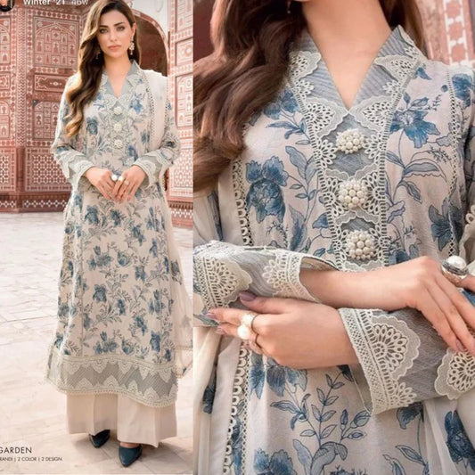 DA729-Bareeze -Embroidered 3pc lawn dress with embroidered chiffon dupatta